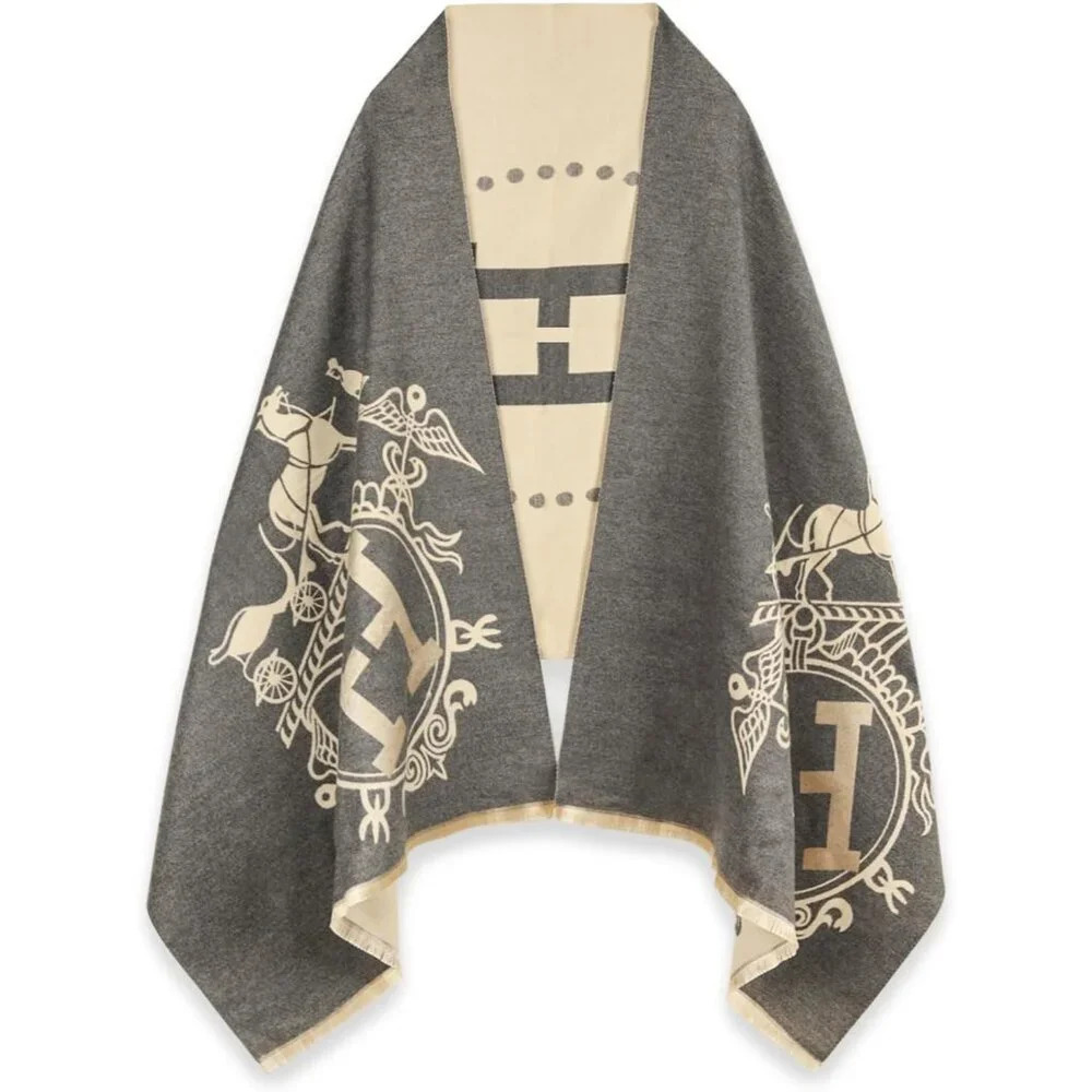 Women Grey Scarfs Pashmina Silky Shawl Wrap Blanket Open Front Poncho Cape - Picture 1 of 8
